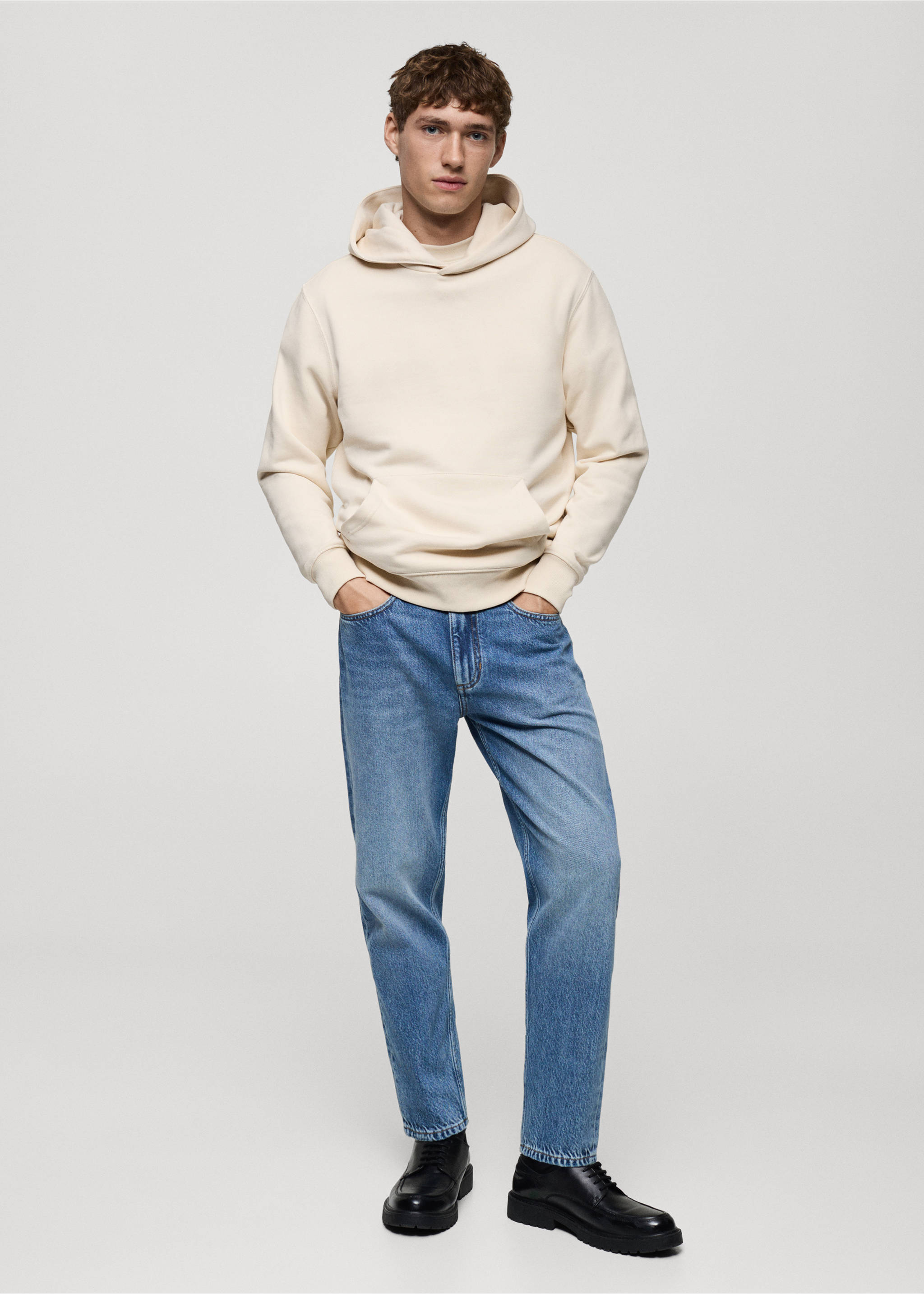 Kapüşonlu pamuklu sweatshirt - Genel plan, Ekrü. Ref: 87050600-00.