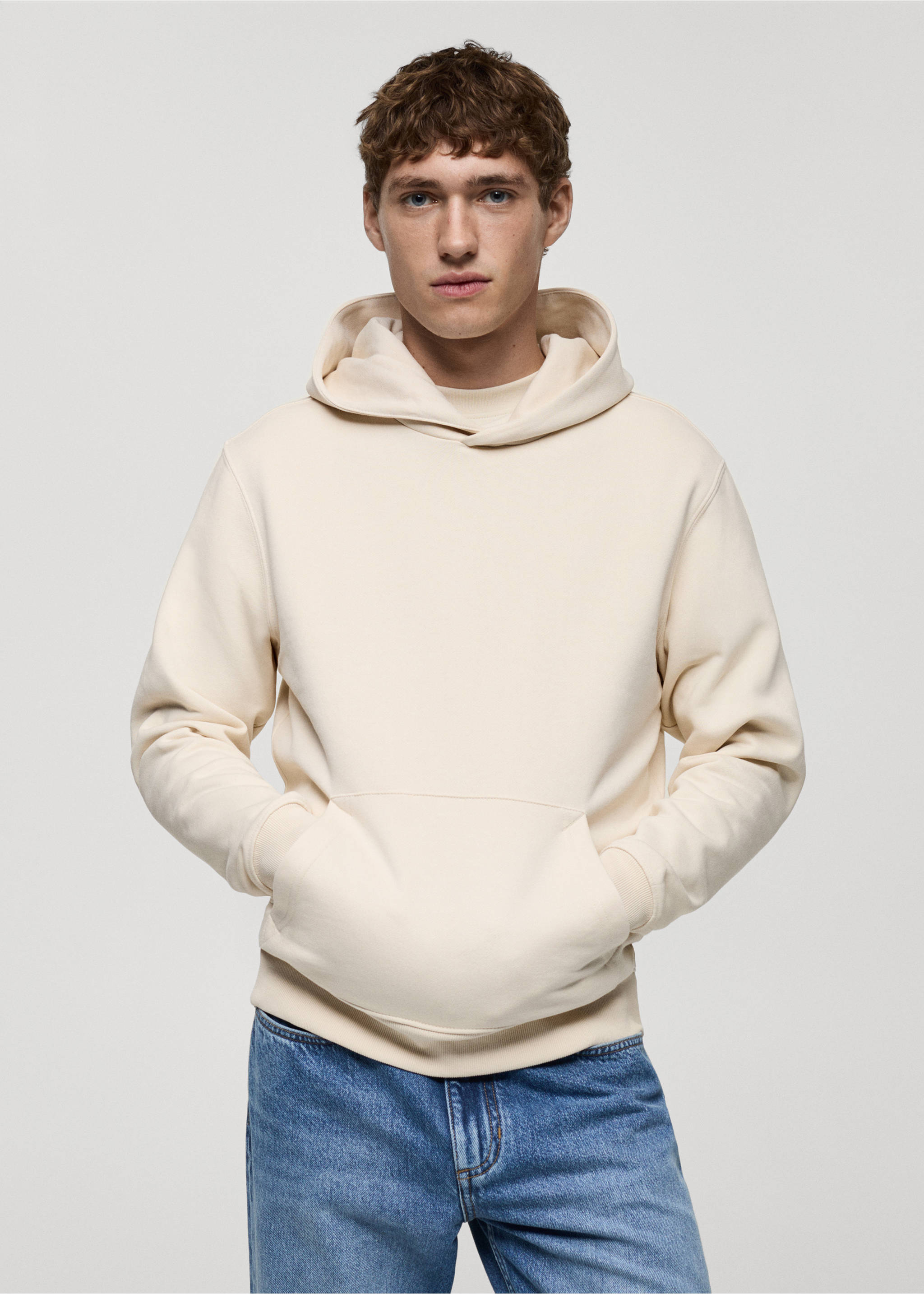 Kapüşonlu pamuklu sweatshirt - Orta plan, Ekrü. Ref: 87050600-00.