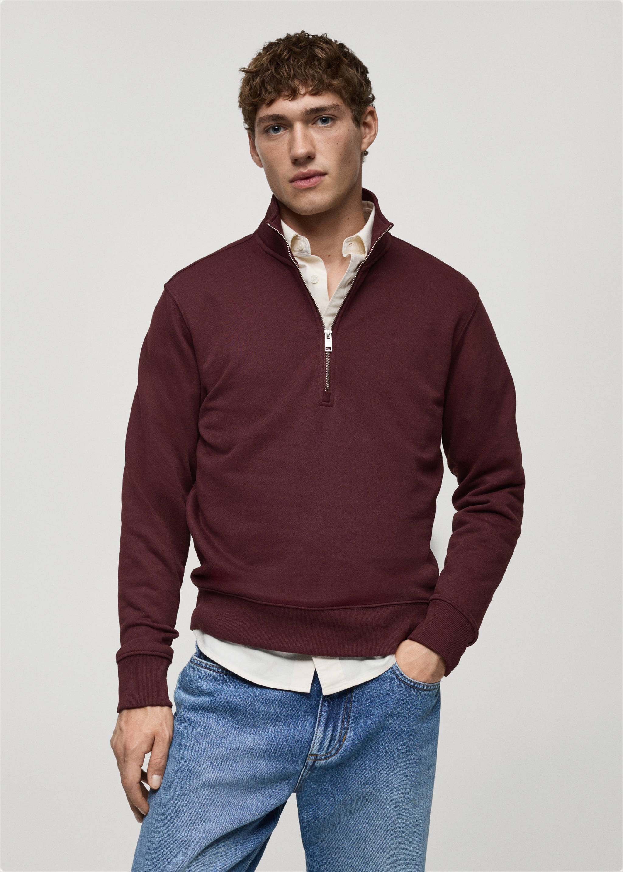 Regular-fit zip-neck sweatshirt - Medium plane