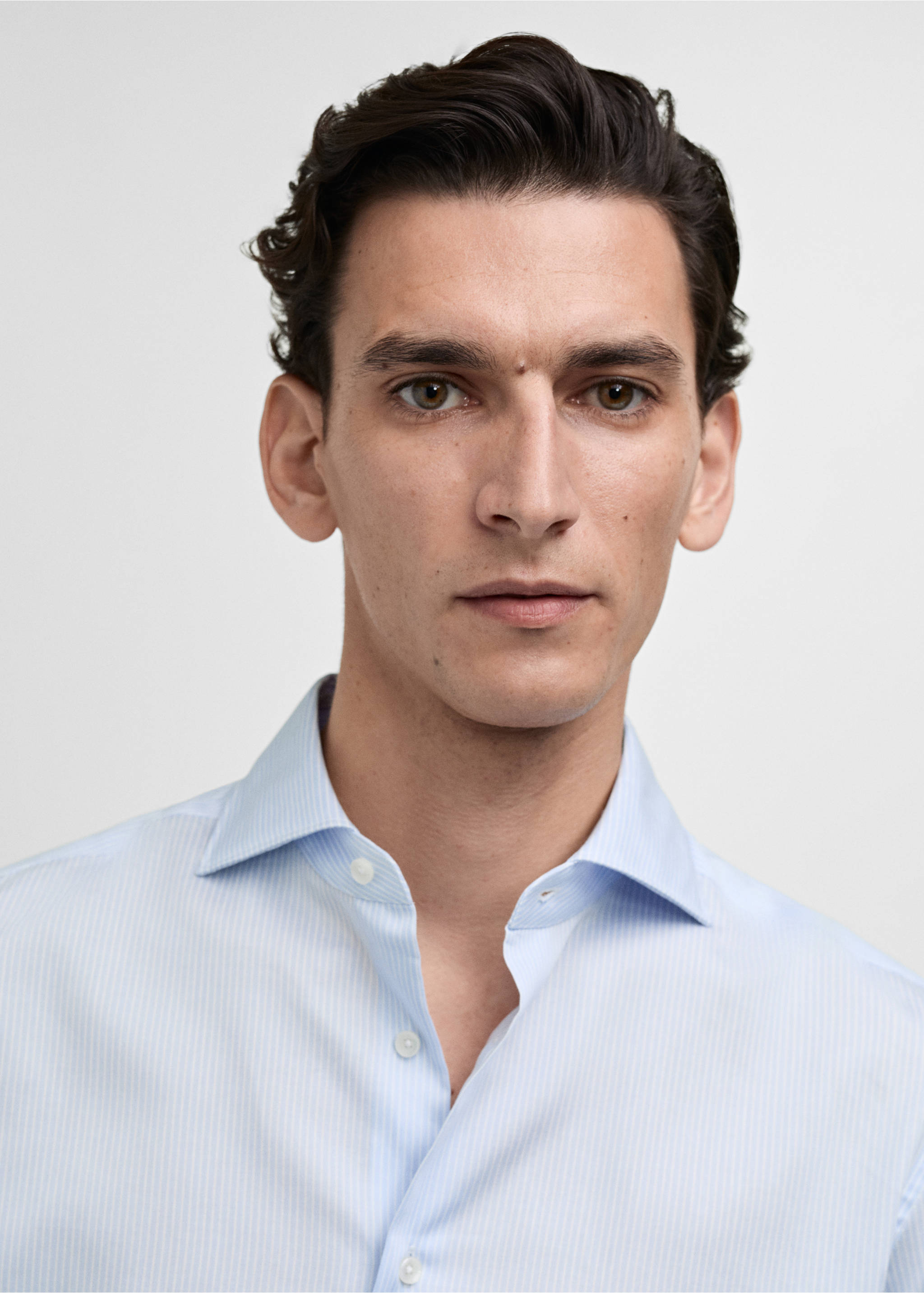 Slim fit thousand striped suit shirt - Details of the article 1, Sky Blue. Ref: 87050610-00.