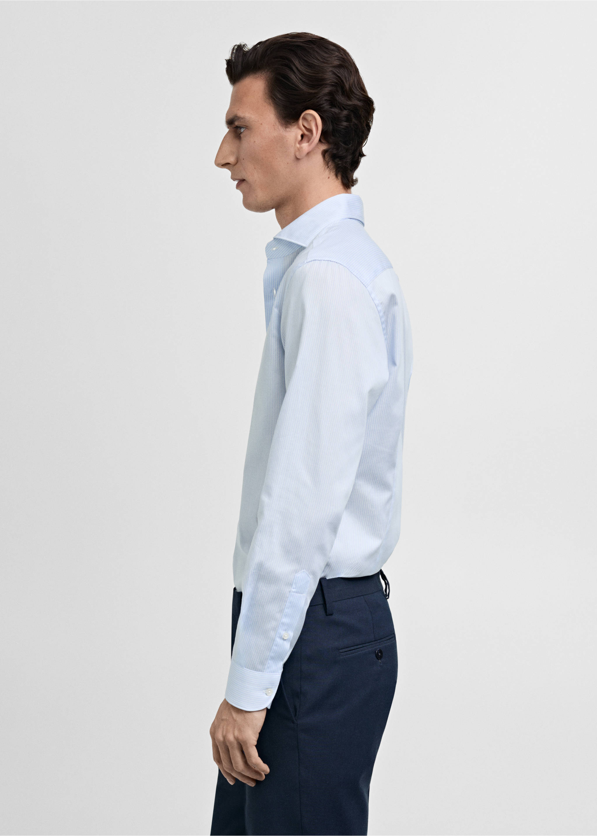 Slim fit thousand striped suit shirt - Details of the article 2, Sky Blue. Ref: 87050610-00.