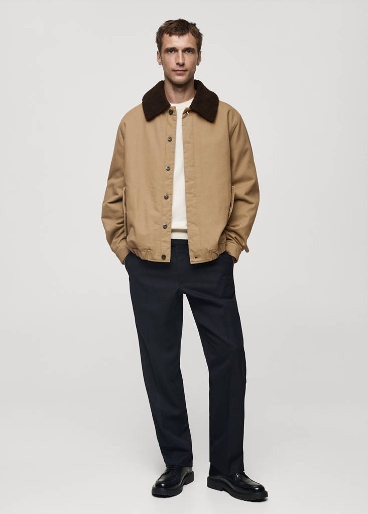 Quilted jacket with sheepskin collar — Medium Brown