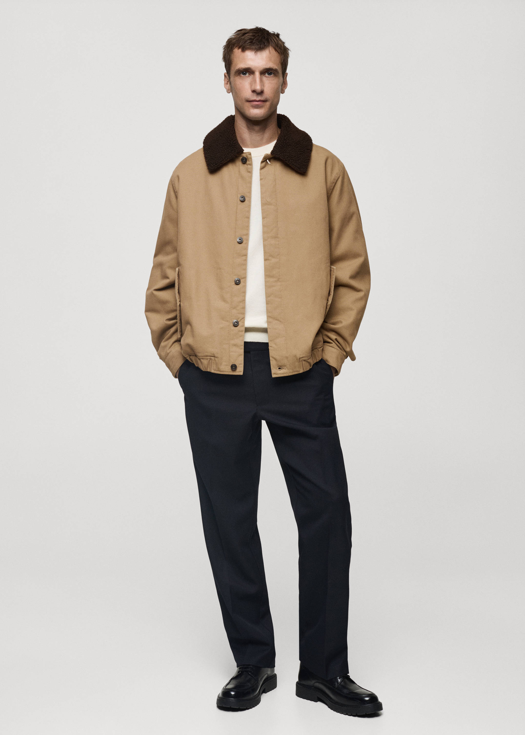Quilted jacket with sheepskin collar - General plane