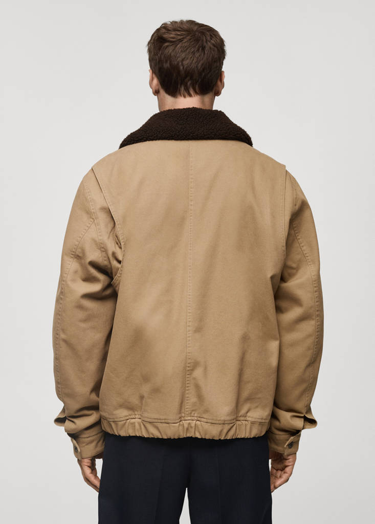 Quilted jacket with sheepskin collar — Medium Brown