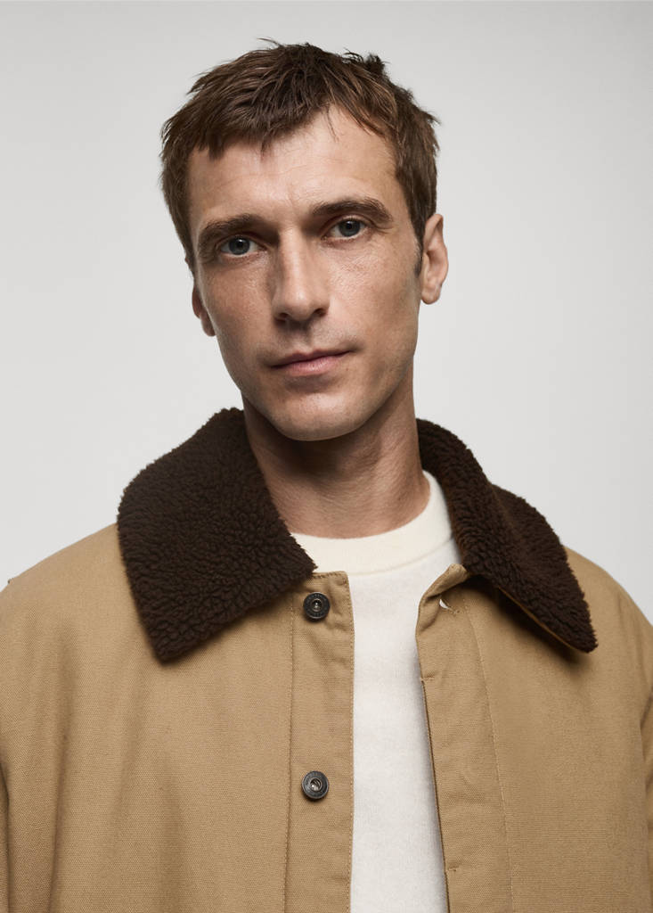 Quilted jacket with sheepskin collar — Medium Brown