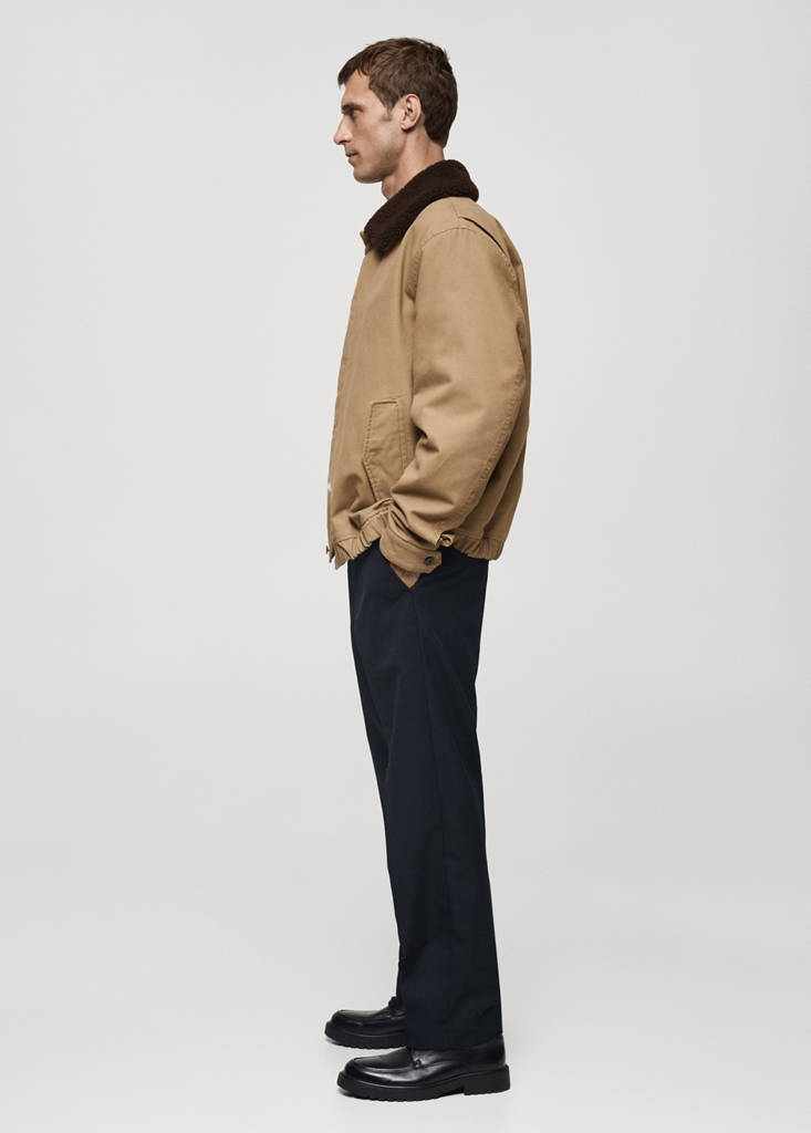 Quilted jacket with sheepskin collar — Medium Brown