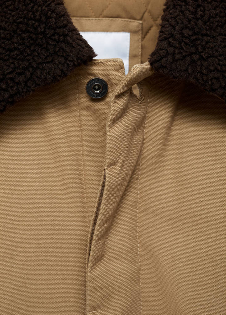 Quilted jacket with sheepskin collar — Medium Brown