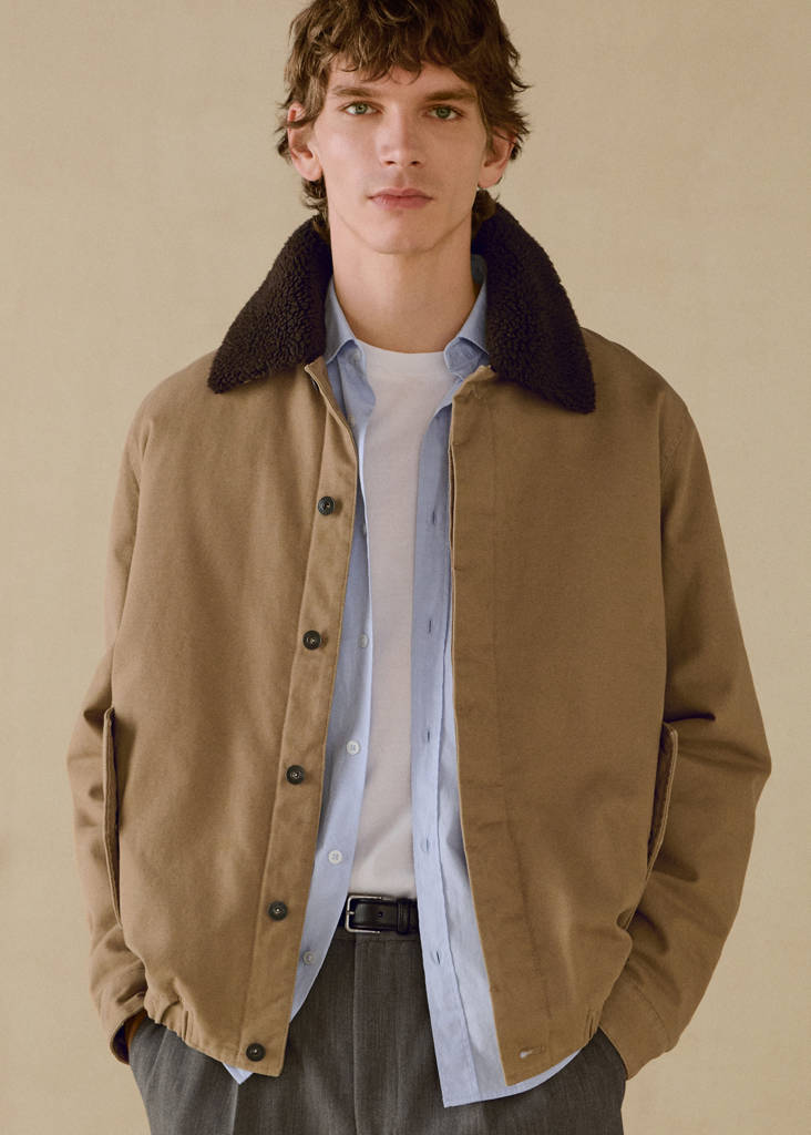 Quilted jacket with sheepskin collar — Medium Brown