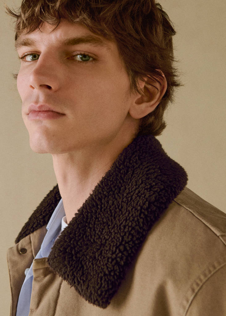 Quilted jacket with sheepskin collar — Medium Brown
