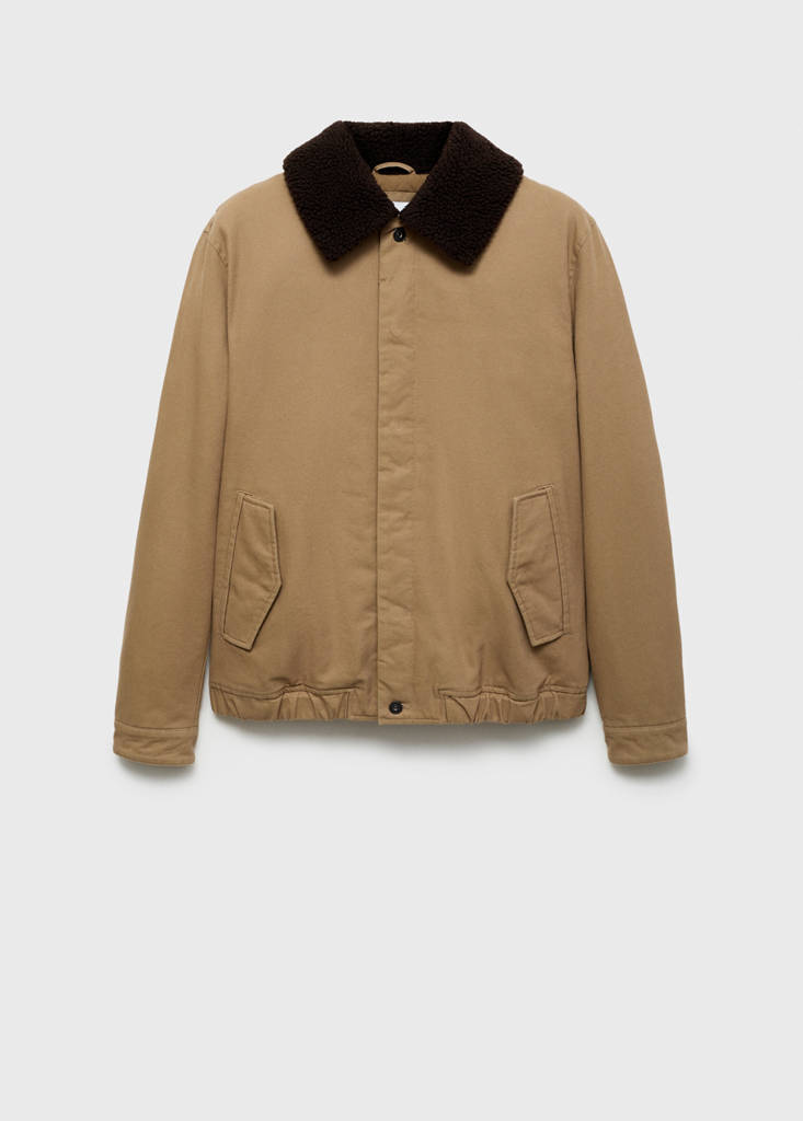Quilted jacket with sheepskin collar — Medium Brown
