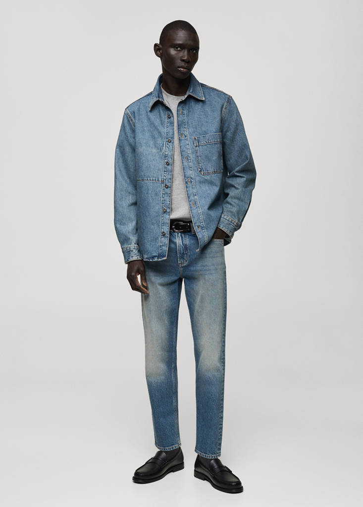MANGO MAN - Surchemise jean poche bleu moyen - S