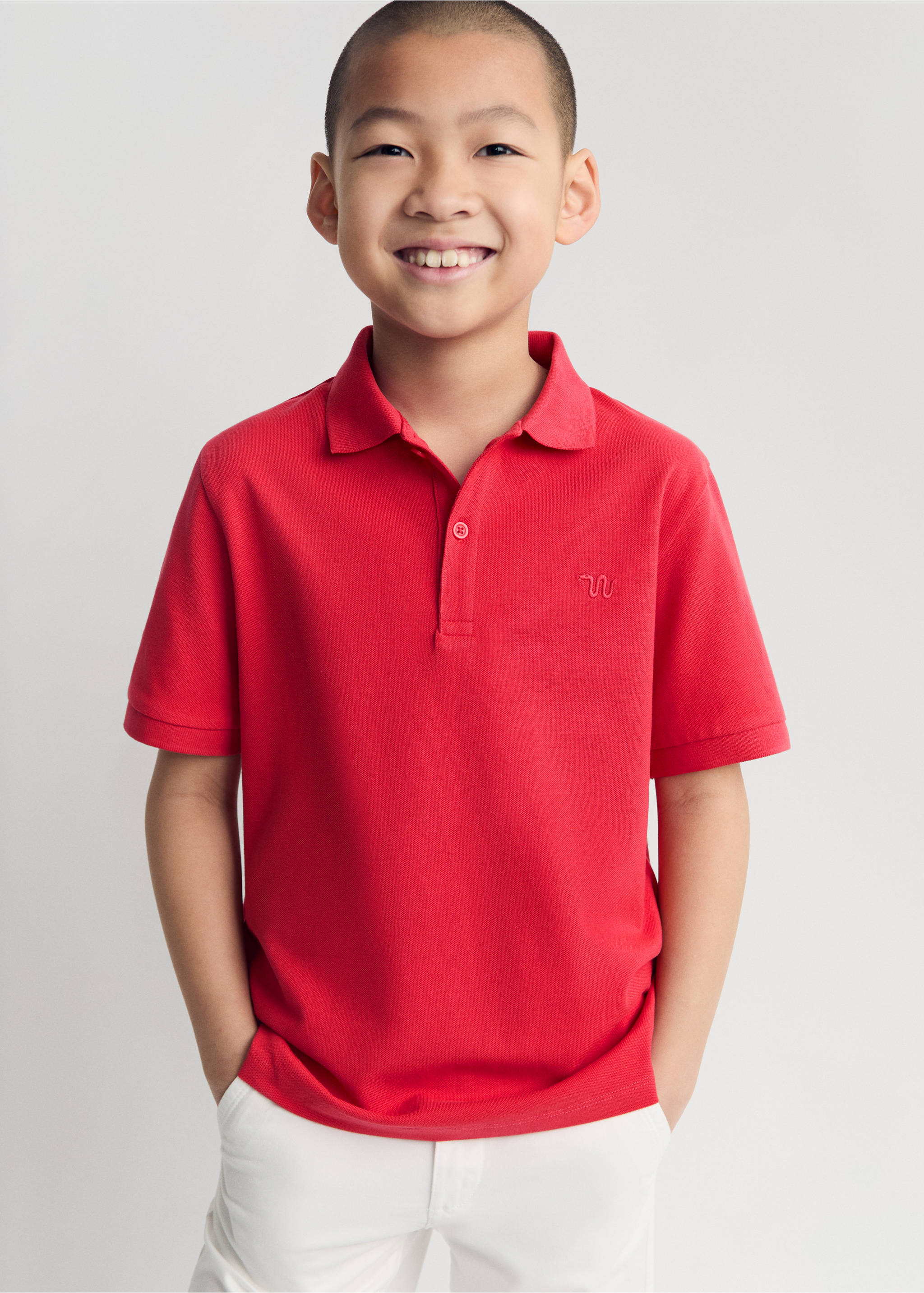 Short-sleeved cotton polo shirt - Medium plane, Red. Ref: 87050630-00.