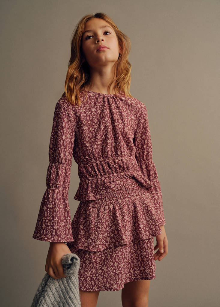 Printed skirt with ruffles — Wine