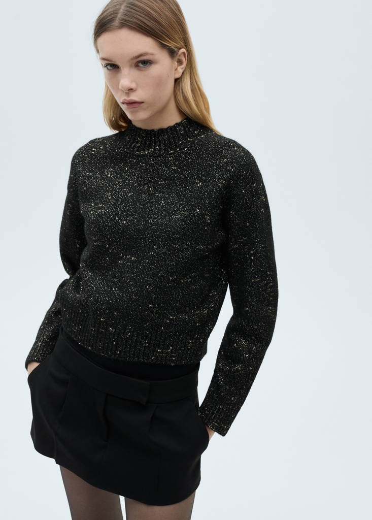 Lurex sweater with perkins neck — Black