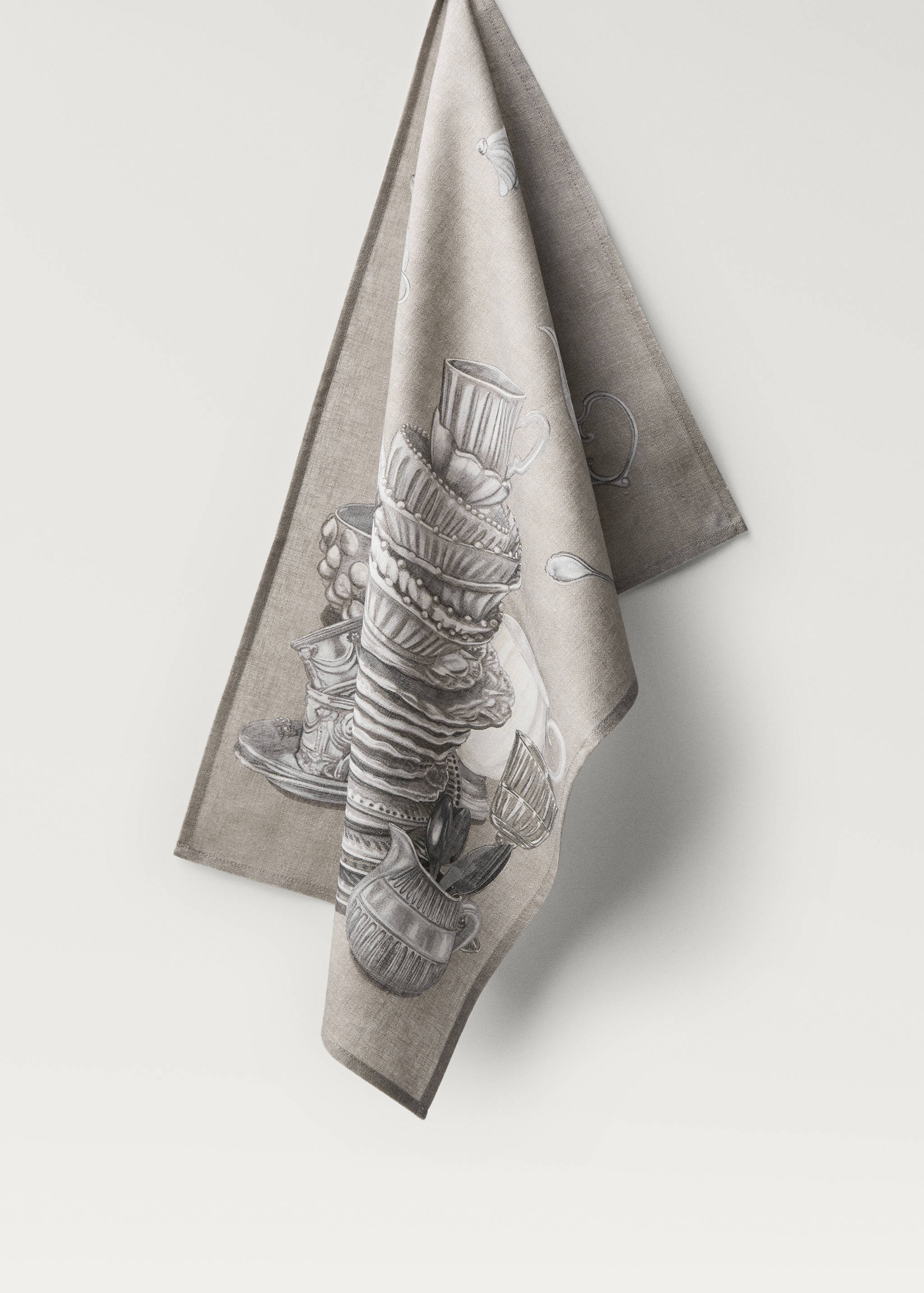 Cotton linen dish cloth with crockery print - Article without model