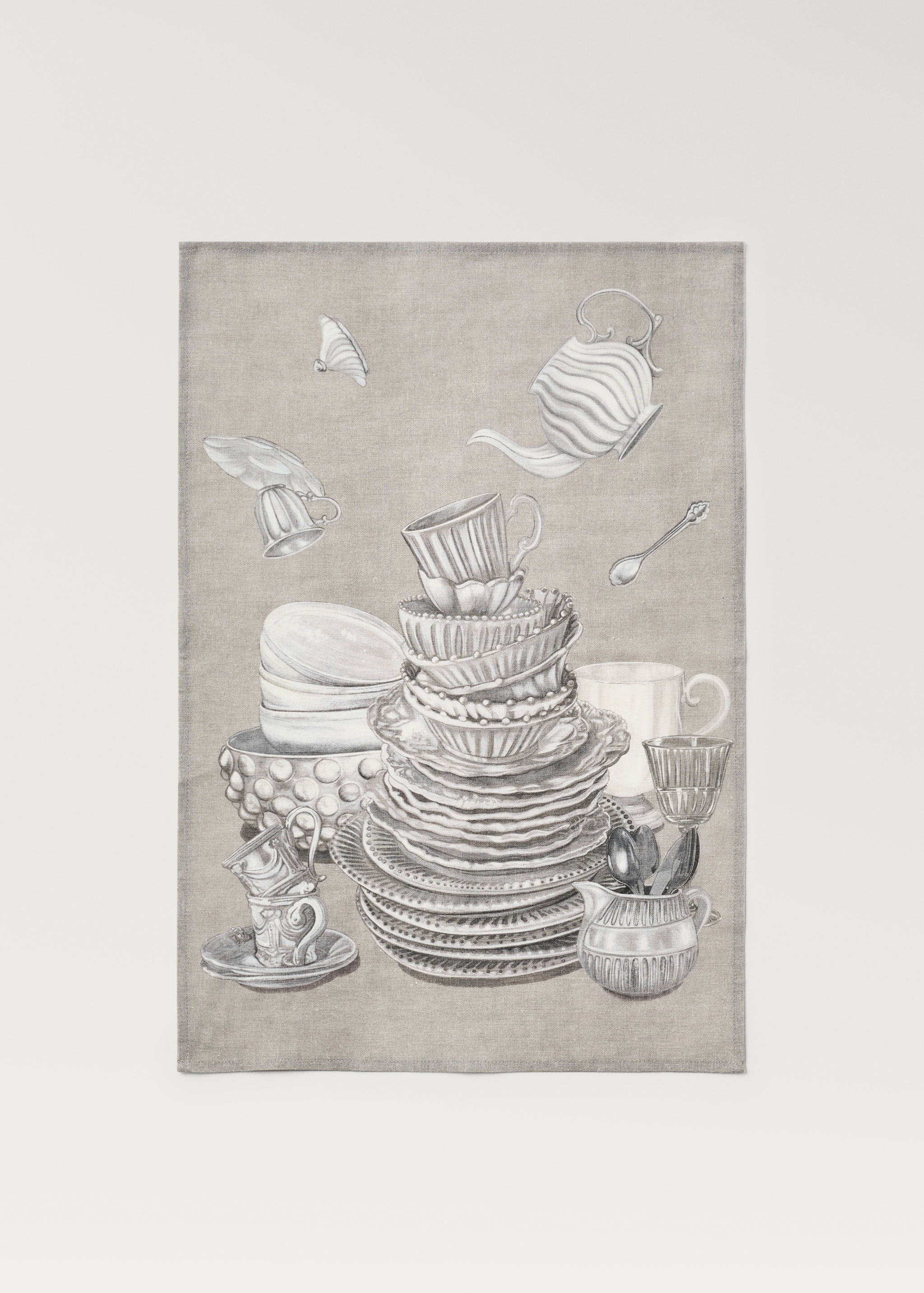 Cotton linen dish cloth with crockery print - Details of the article 1