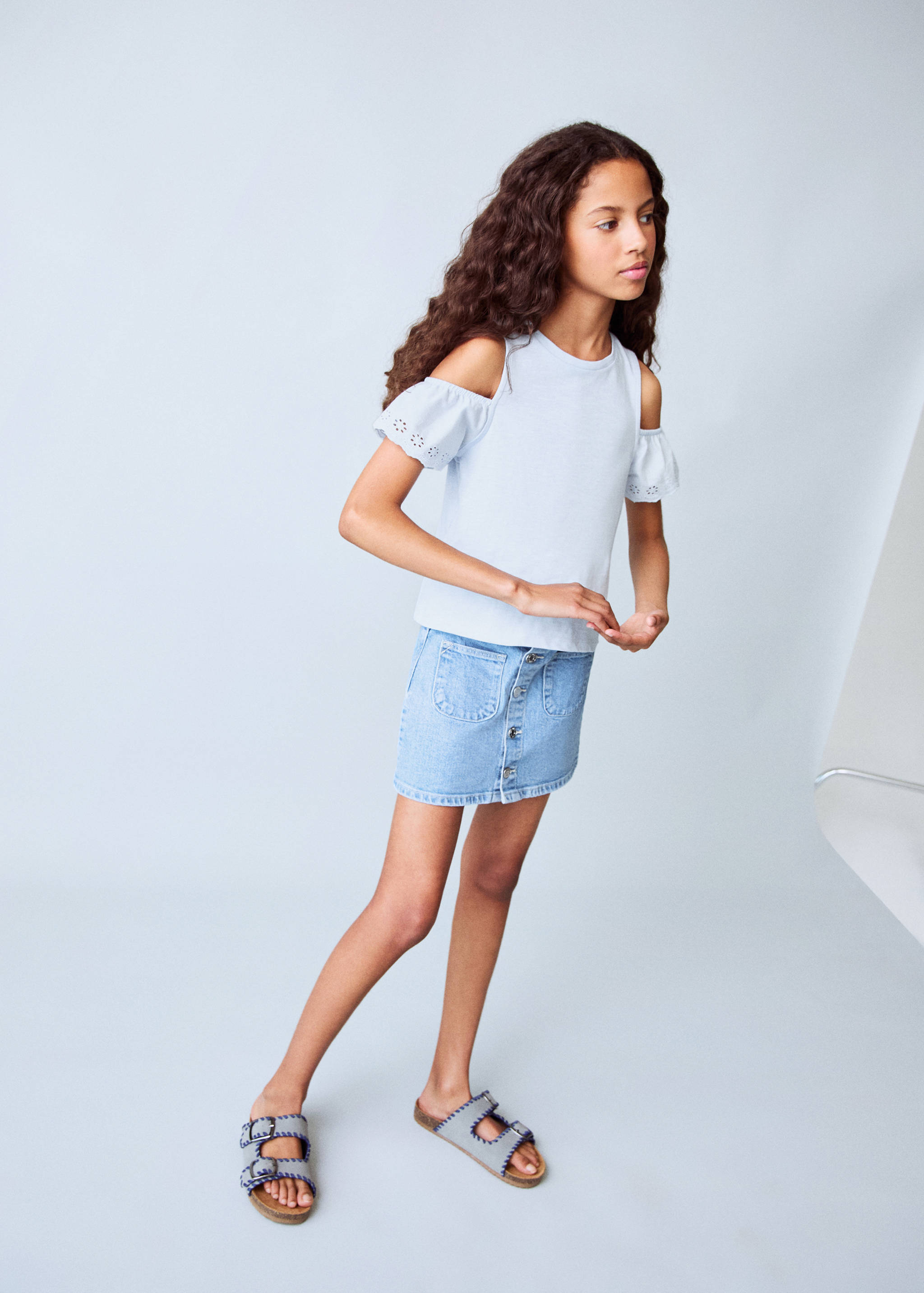 Buttoned denim skirt - General plane