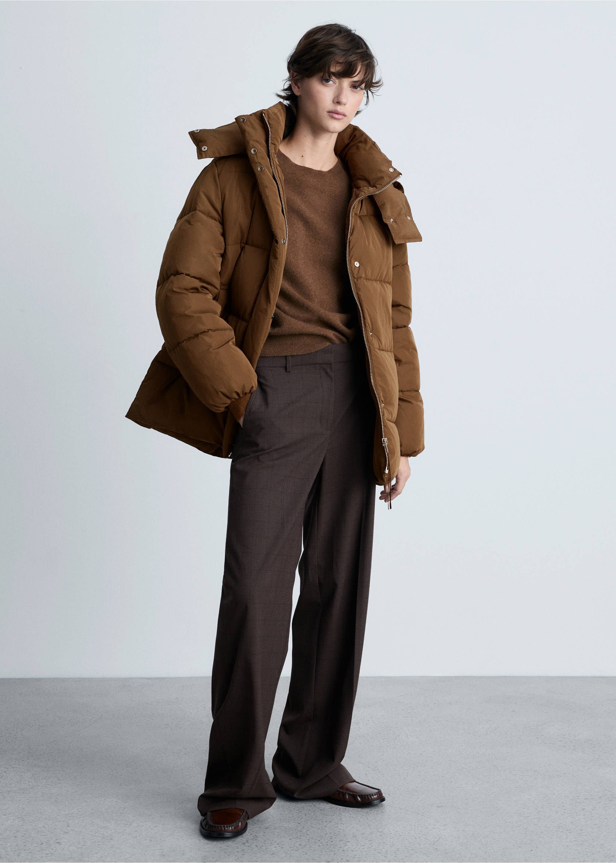Midi quilted anorak with hood - General plane, Medium Brown. Ref: 87051514-00.