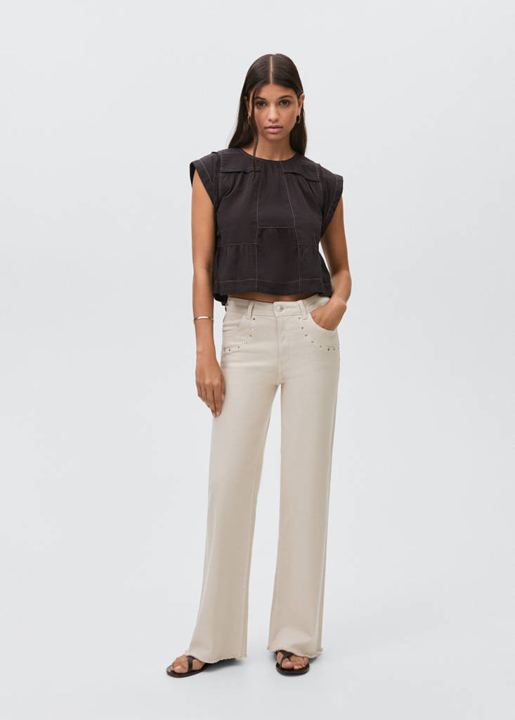 Straight-fit jeans with studs — Light/Pastel Grey