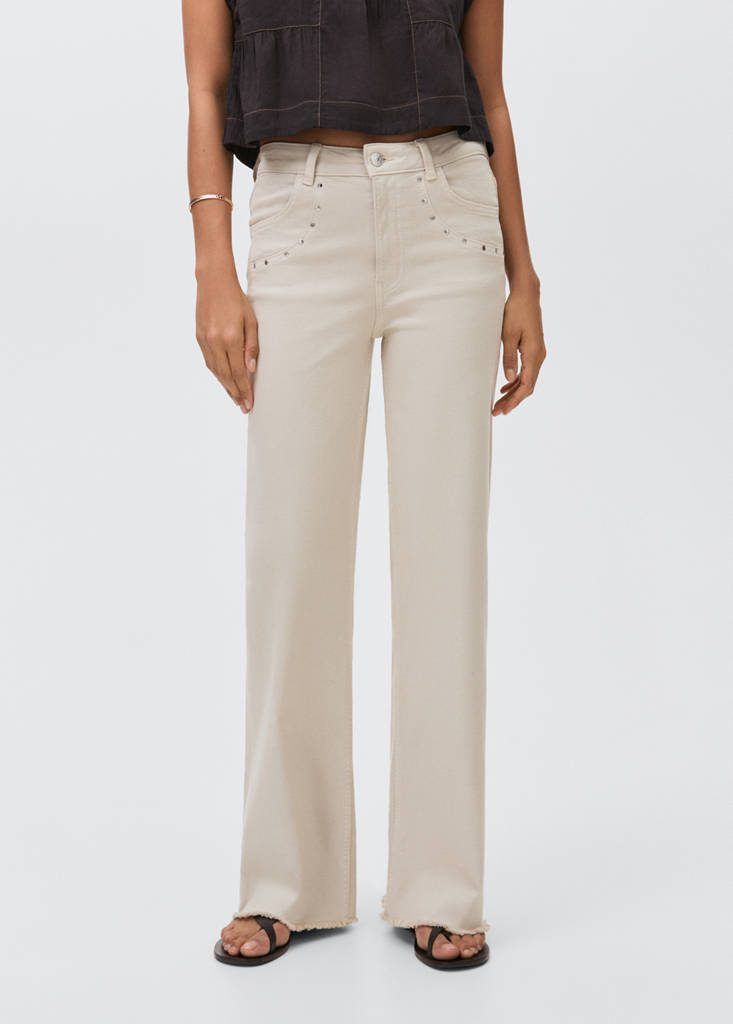 Straight-fit jeans with studs — Light/Pastel Grey