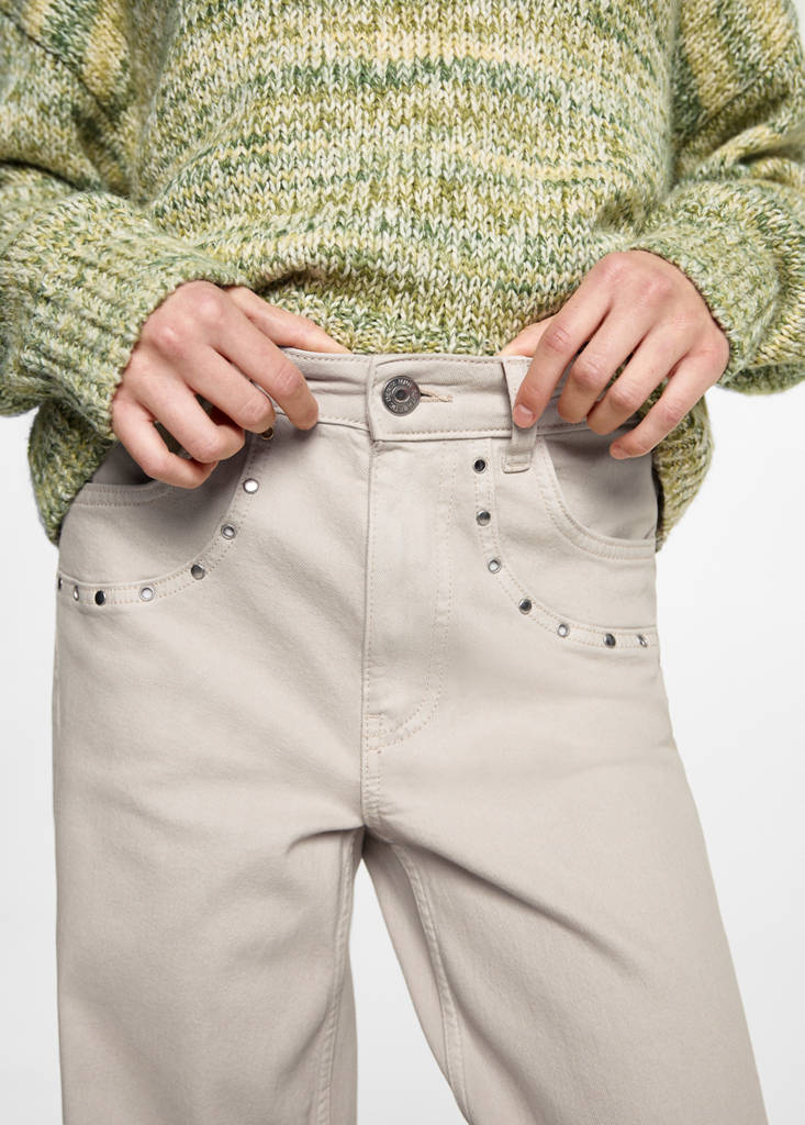 Straight-fit jeans with studs — Light/Pastel Grey