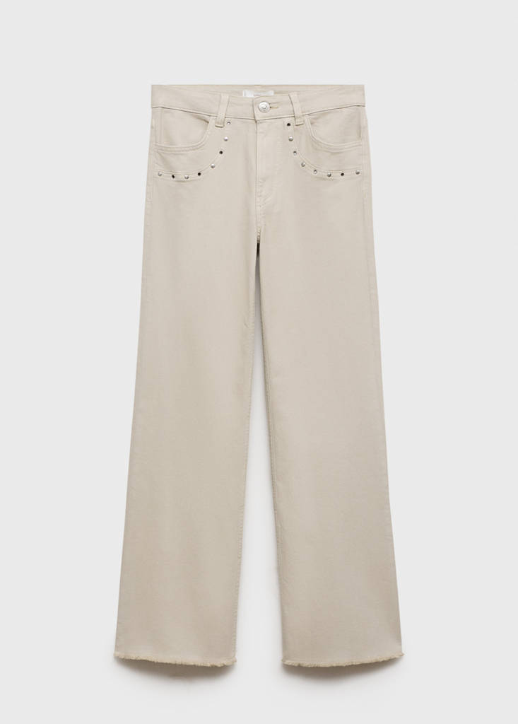Straight-fit jeans with studs — Light/Pastel Grey