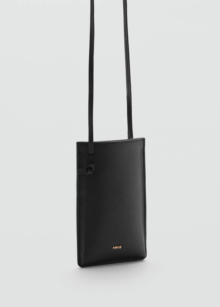 Saffiano-effect crossbody mobile phone case — Black