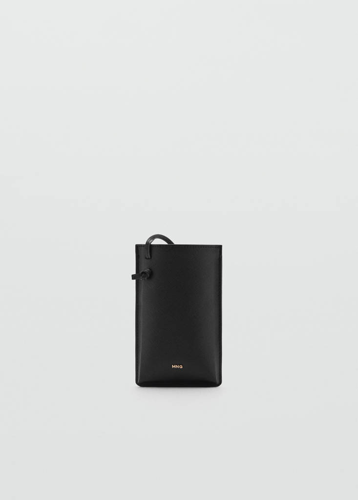 Saffiano-effect crossbody mobile phone case — Black
