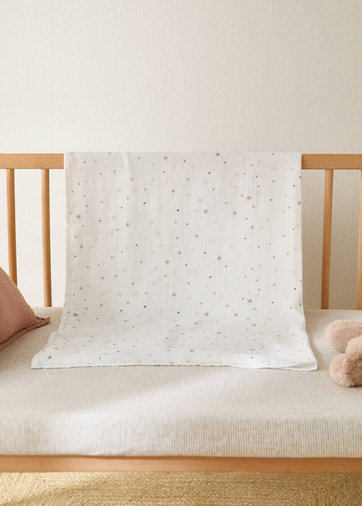 MANGO HOME - Couverture coton imprimé étoiles blanc - Taille unique
