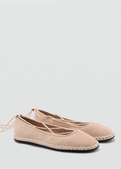 Textured lace-up ballerinas — Beige 3