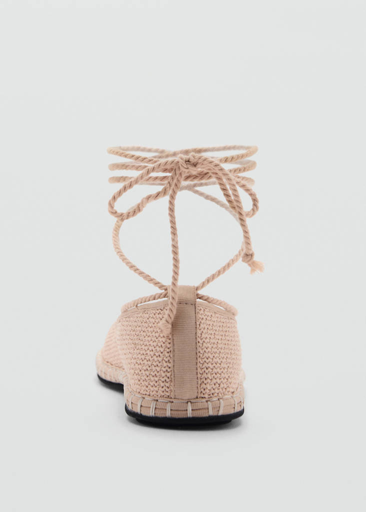Textured lace-up ballerinas — Beige