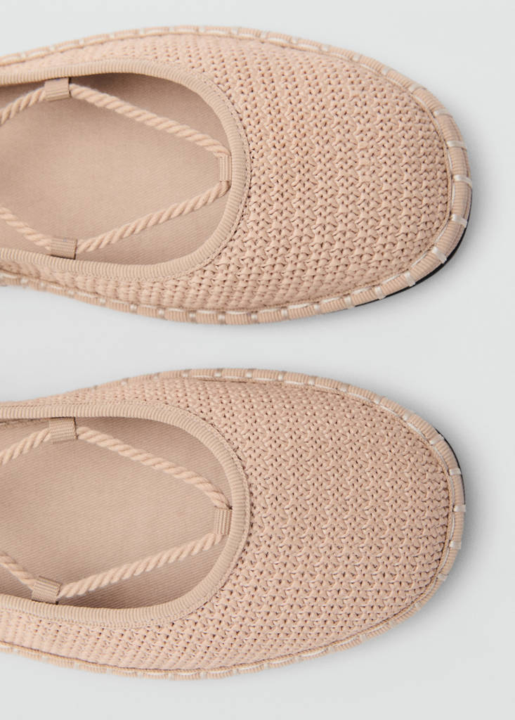Textured lace-up ballerinas — Beige
