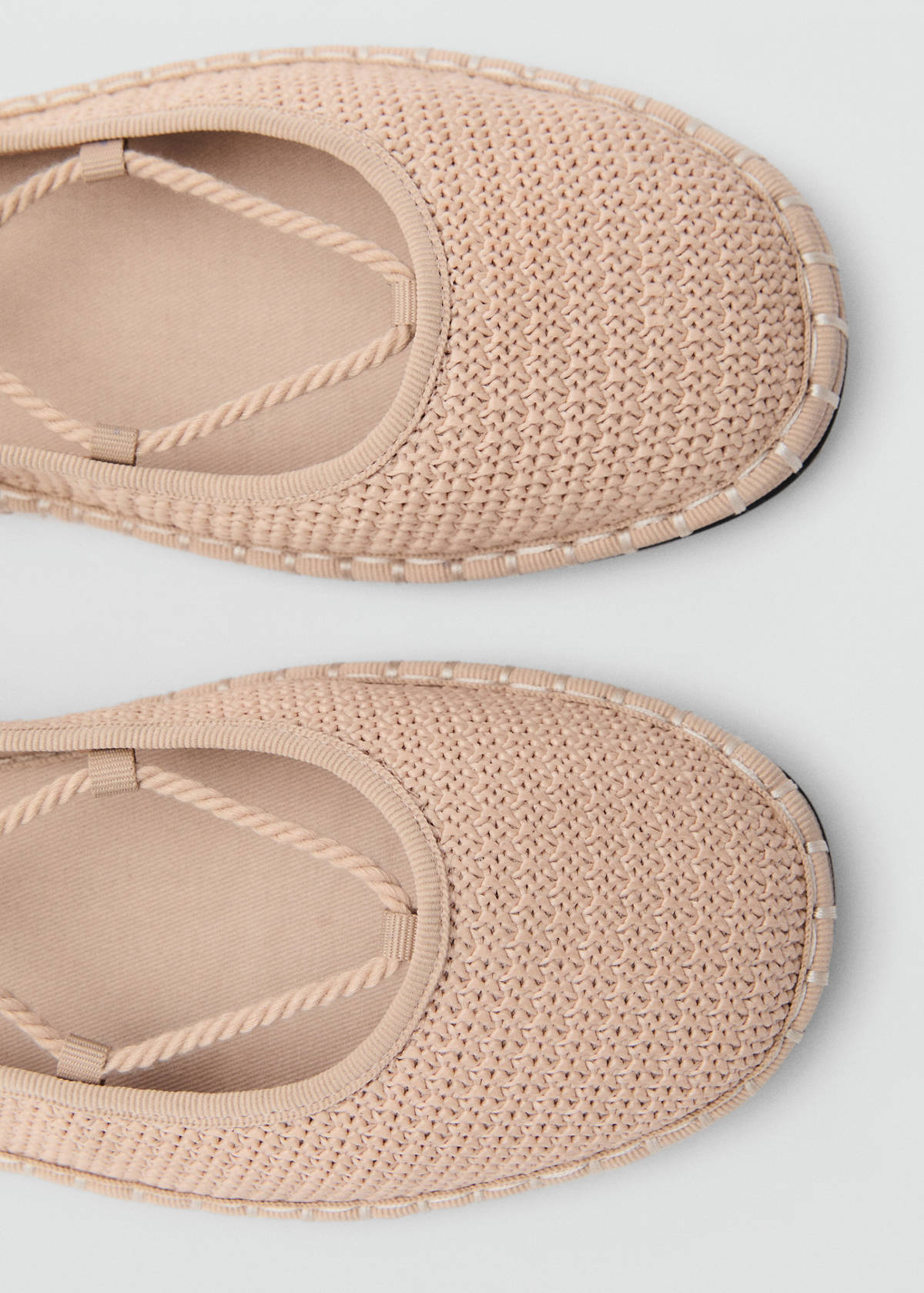 Textured lace-up ballerinas — Beige