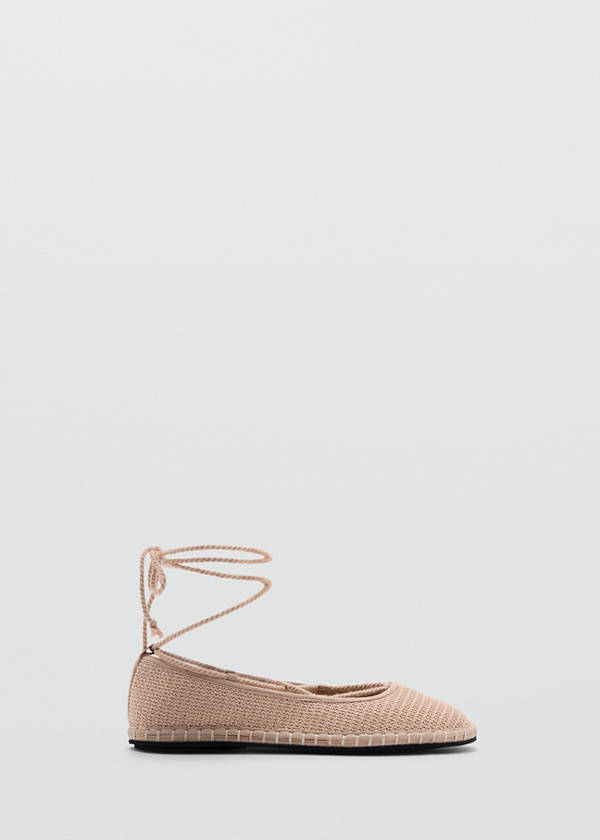 Textured lace-up ballerinas — Beige