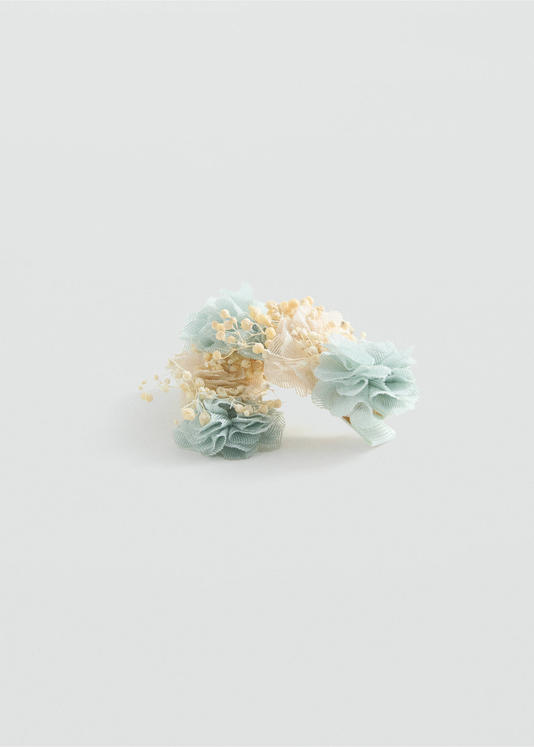 Pack of 2 floral hair clips - Details of the article 1, Aqua Green. Ref: 87053649-00.