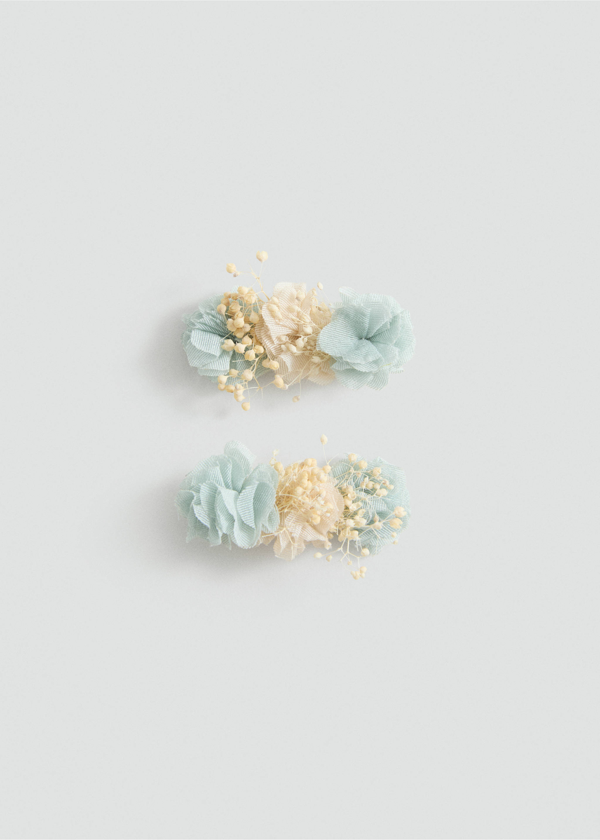 Pack of 2 floral hair clips - Article without model, Aqua Green. Ref: 87053649-00.