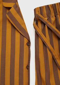 Two-tone woven striped short shirt — Brown 8