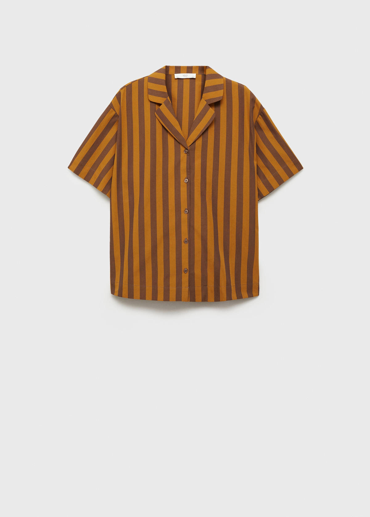 Two-tone woven striped short shirt — Brown