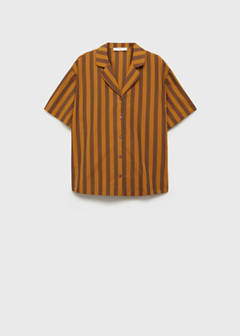 Two-tone woven striped short shirt — Brown 6