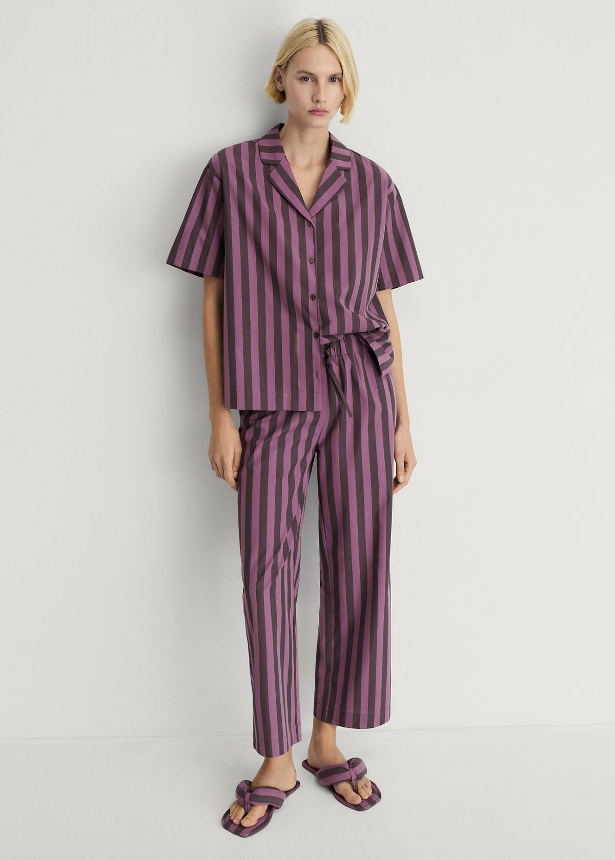 Two-tone woven striped short shirt — Plum