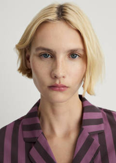 Two-tone woven striped short shirt — Plum 12