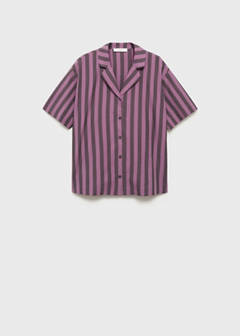Two-tone woven striped short shirt — Plum 7