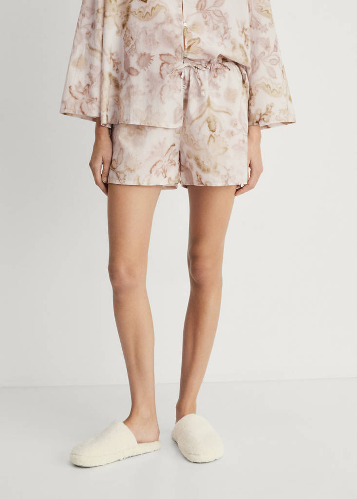 Pyjama shorts with floral detail — Light/Pastel Grey