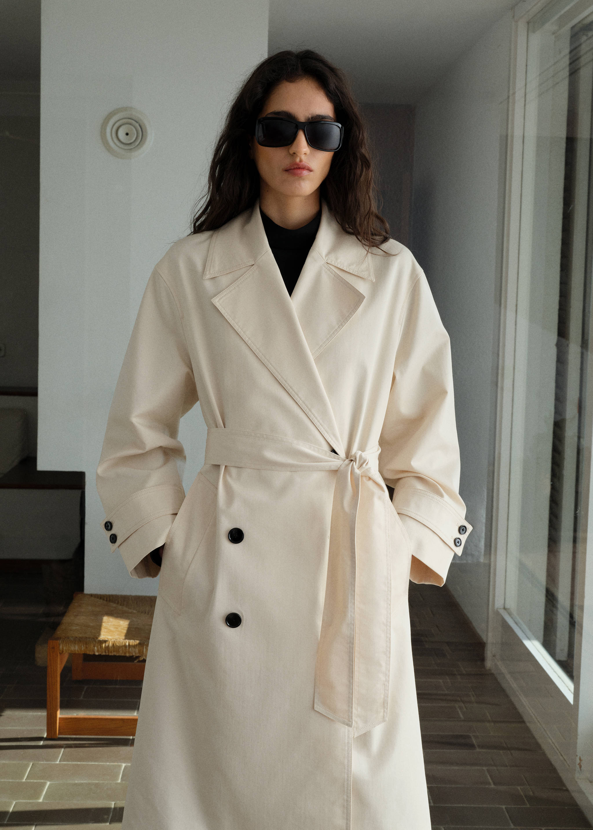 Long oversized double-breasted trench coat - Medium plane