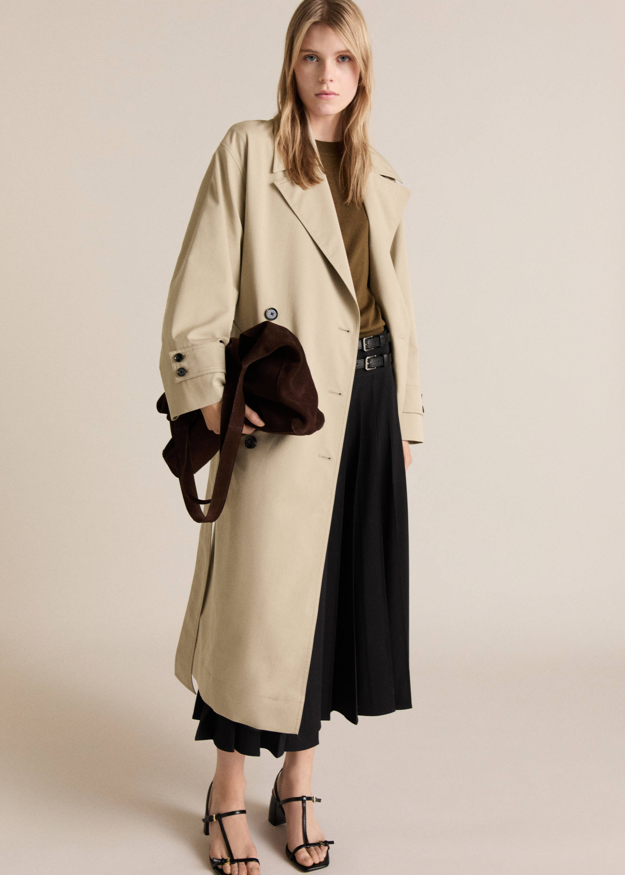 Long oversized double-breasted trench coat - General plane
