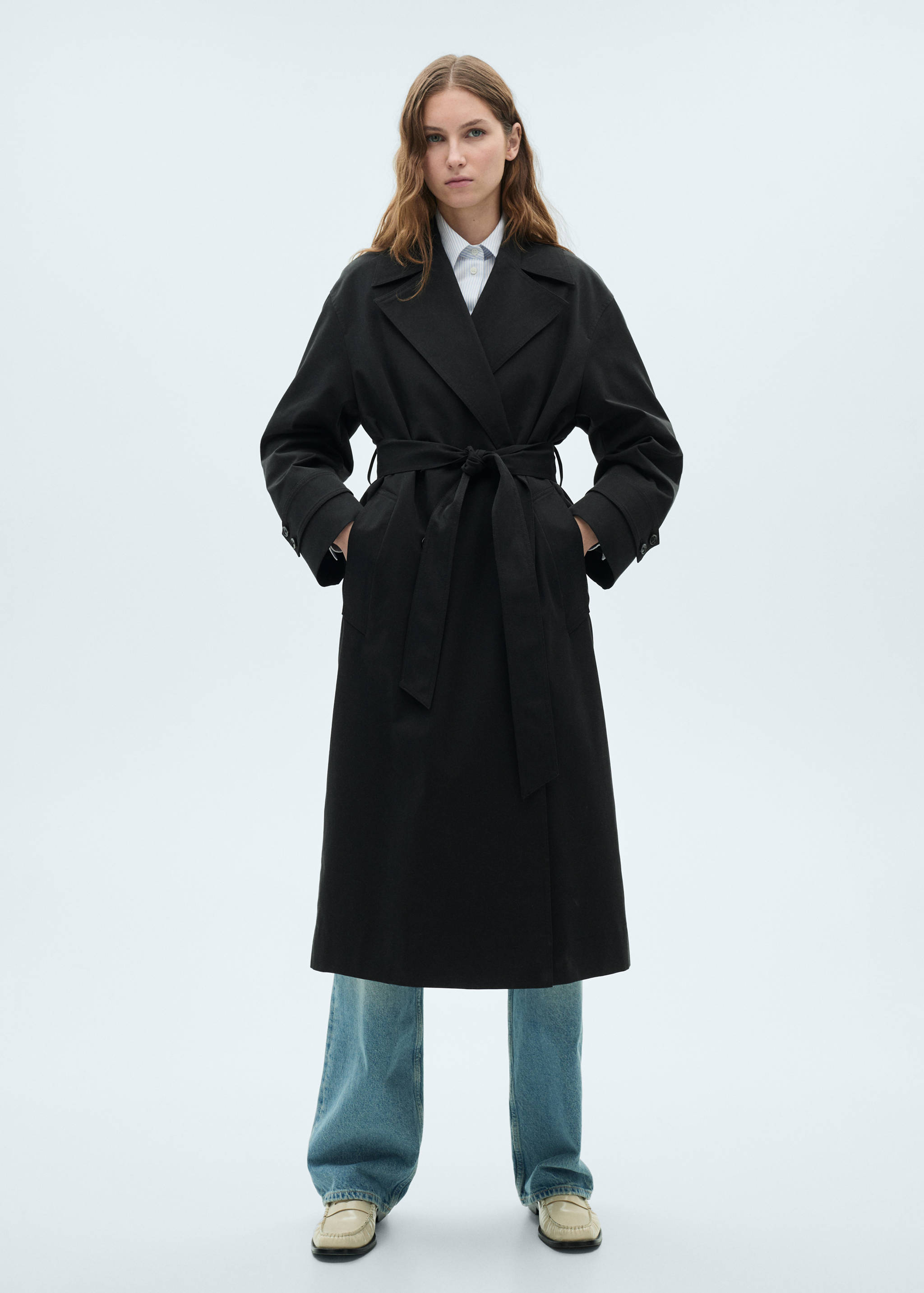 Long oversized double-breasted trench coat - General plane