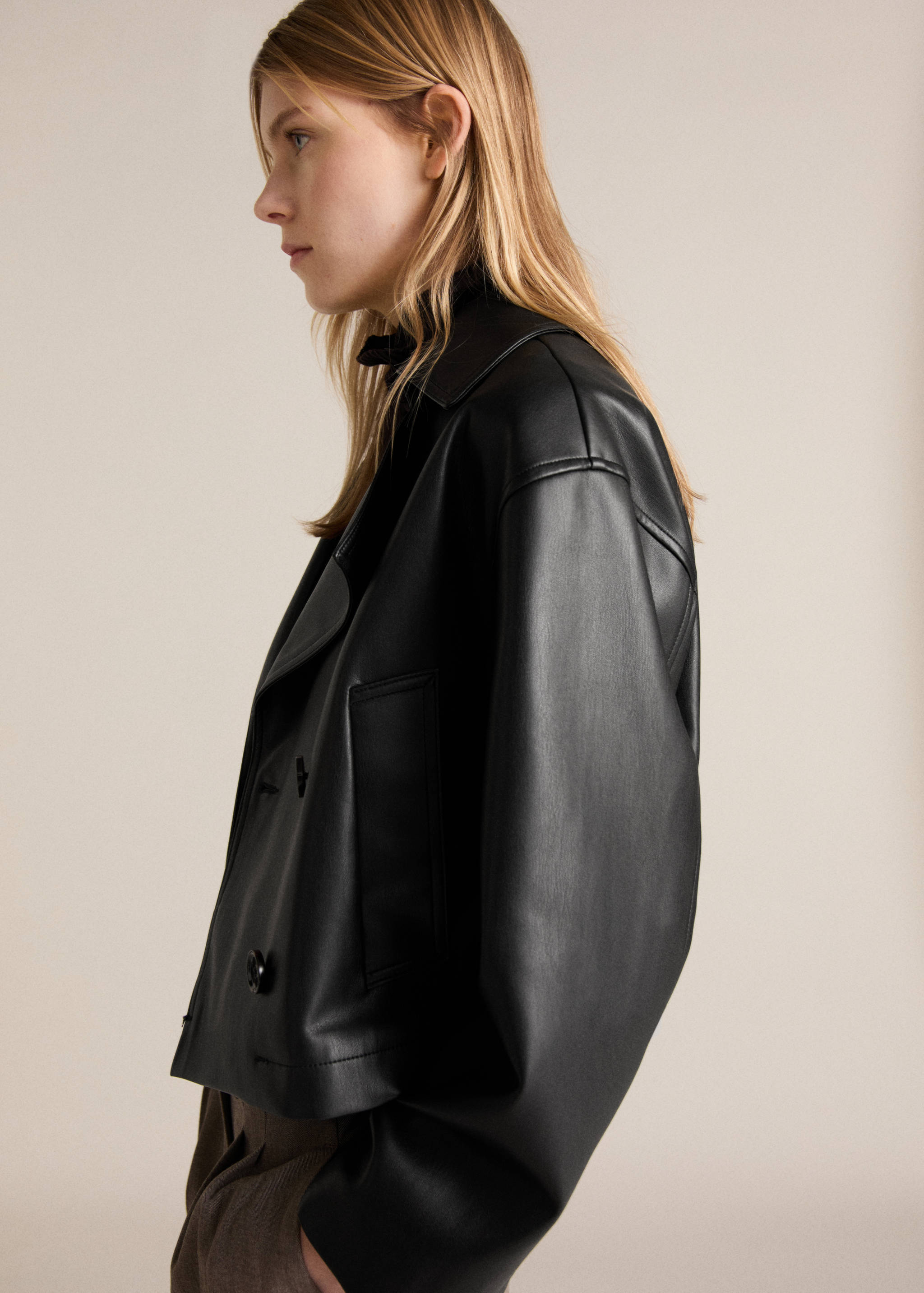Faux-leather cropped jacket - Details of the article 1