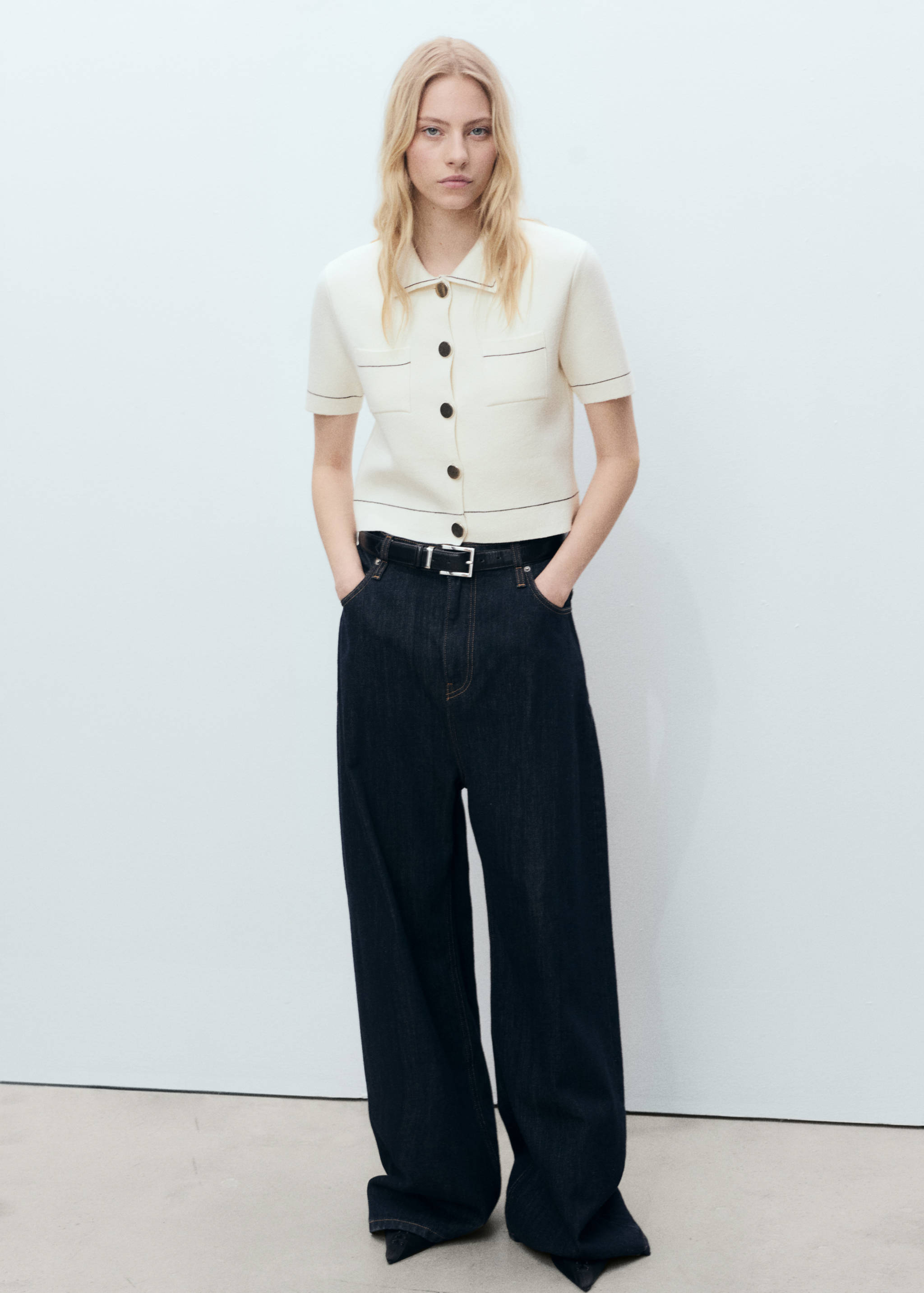 Cropped cardigan with contrasting trim - General plane