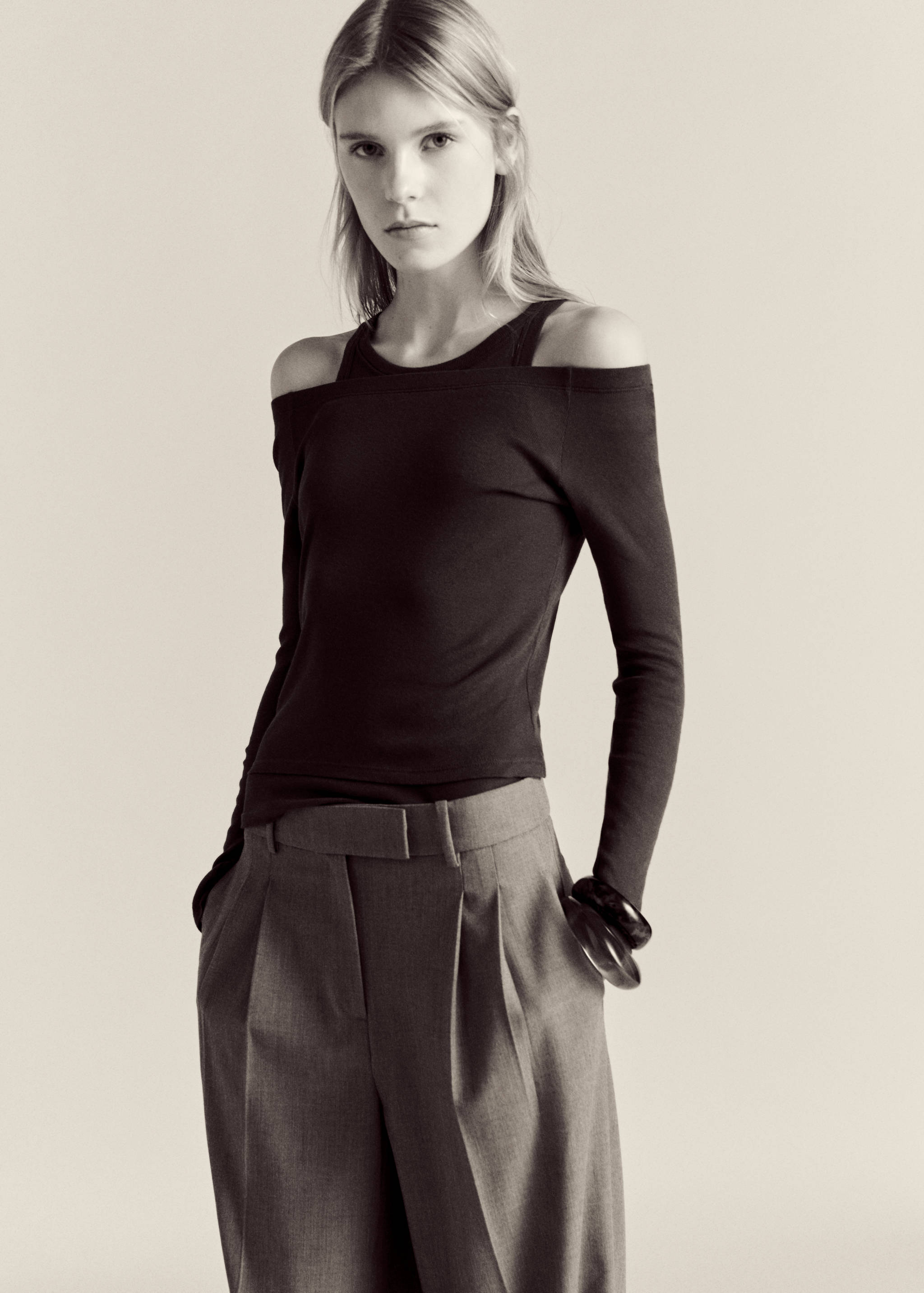 Contrasting cotton-blend T-shirt - Medium plane