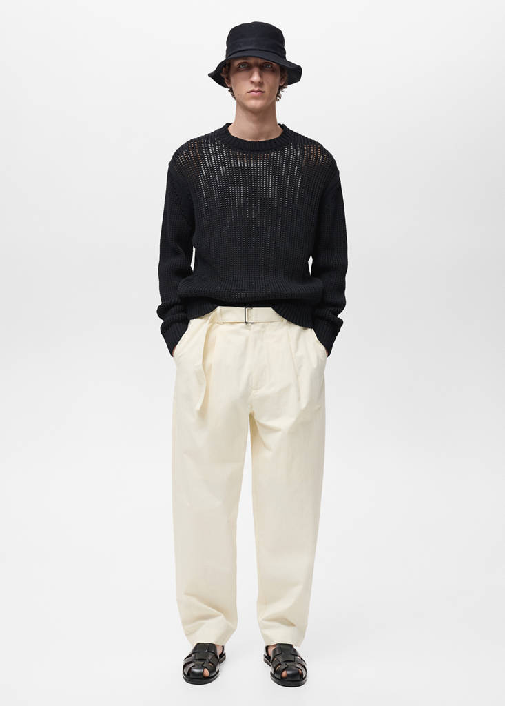 Relaxed-fit trousers with belt — Ecru